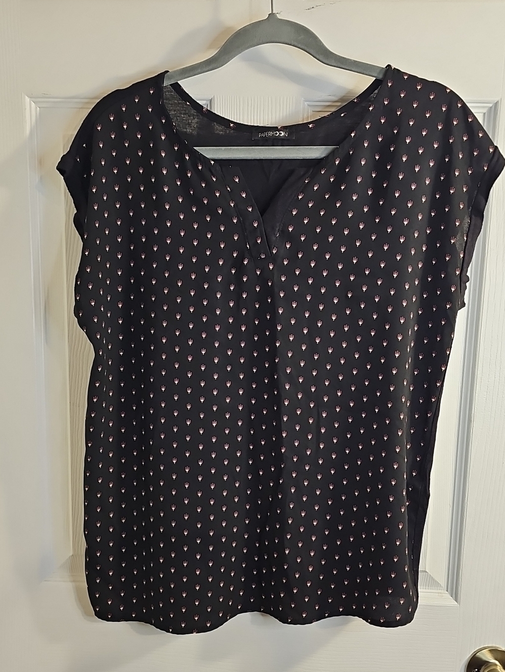 Papermoon Black Blouse with Pink Dot Floral Print